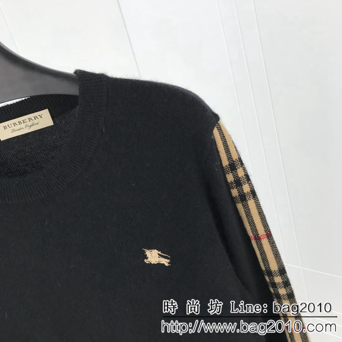 Burberry巴寶莉 18ss秋冬新款貂絨羊毛衫 騎士刺繡小logo 袖子經典格紋 100%羊毛面料 高版本 ydi2343
